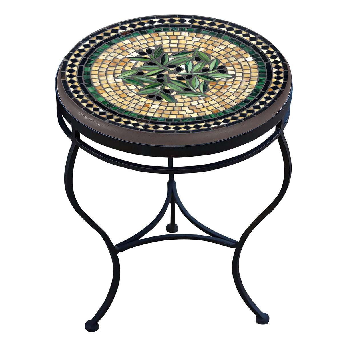 Black Olives Mosaic Side Table-Iron Accents