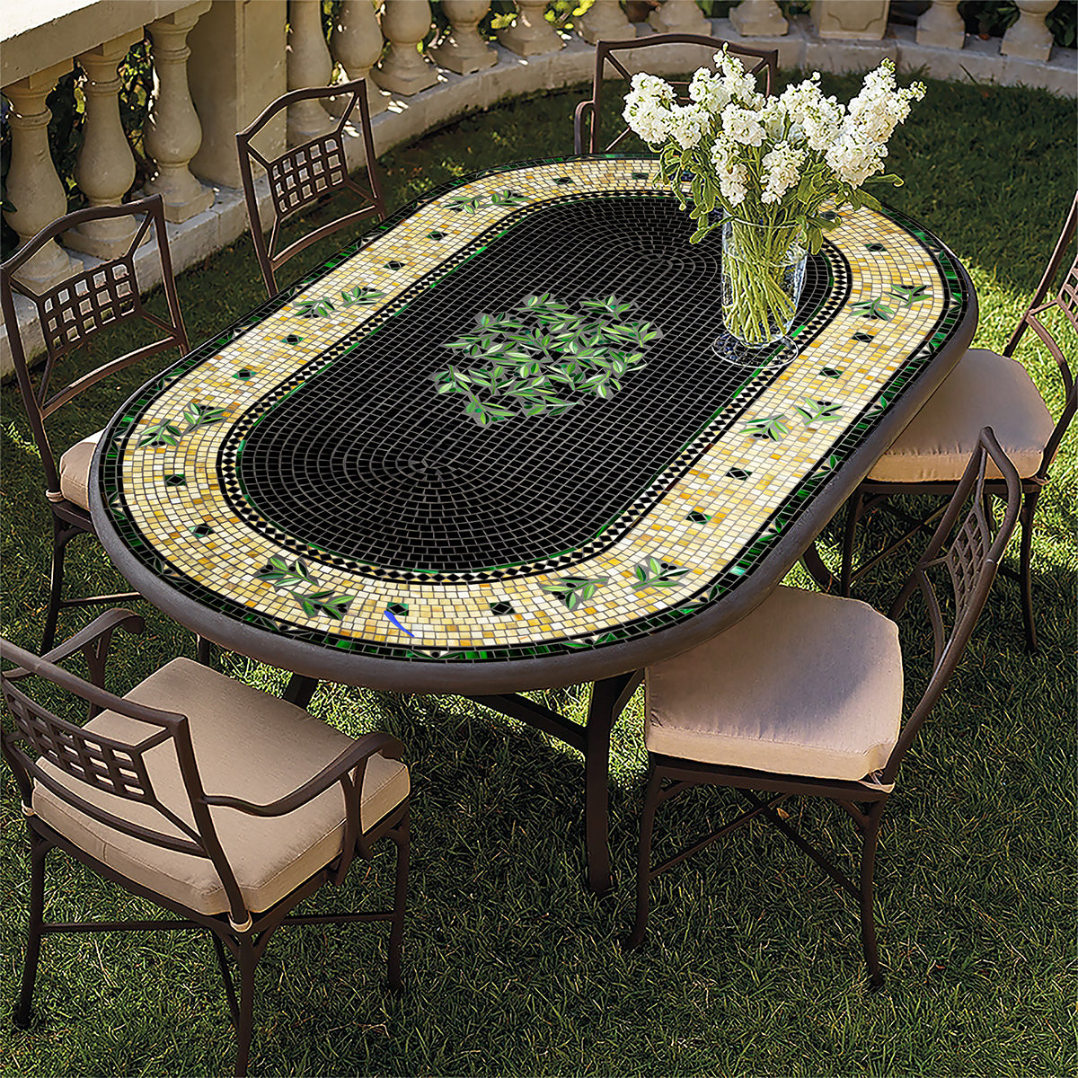 Black Olives Mosaic Oval Bistro-Iron Accents