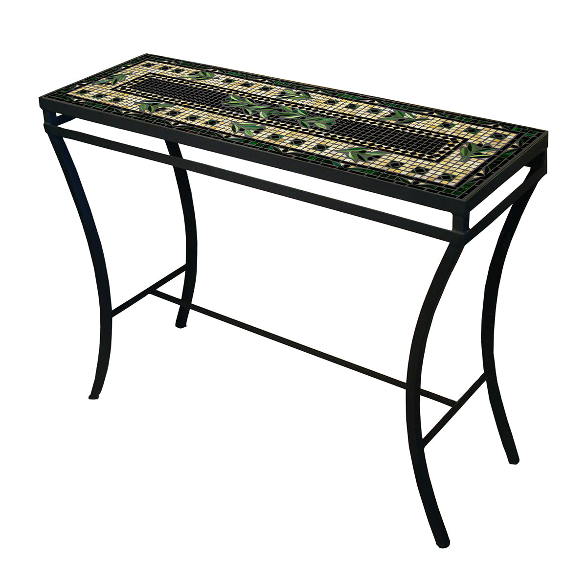 Black Olives Mosaic Console Table-Iron Accents