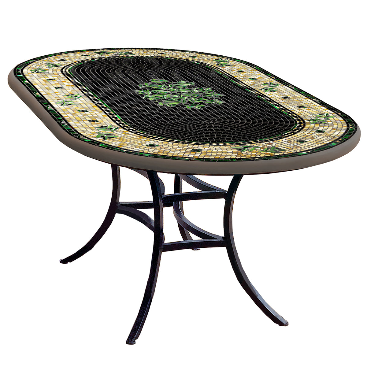 Black Olives Mosaic Oval Bistro-Iron Accents