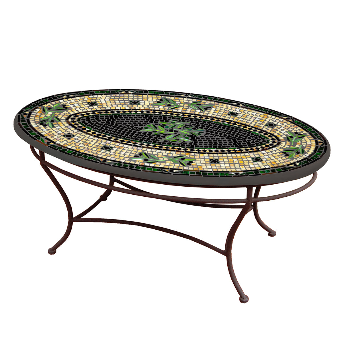 Black Olives Mosaic Coffee Table - Oval-Iron Accents