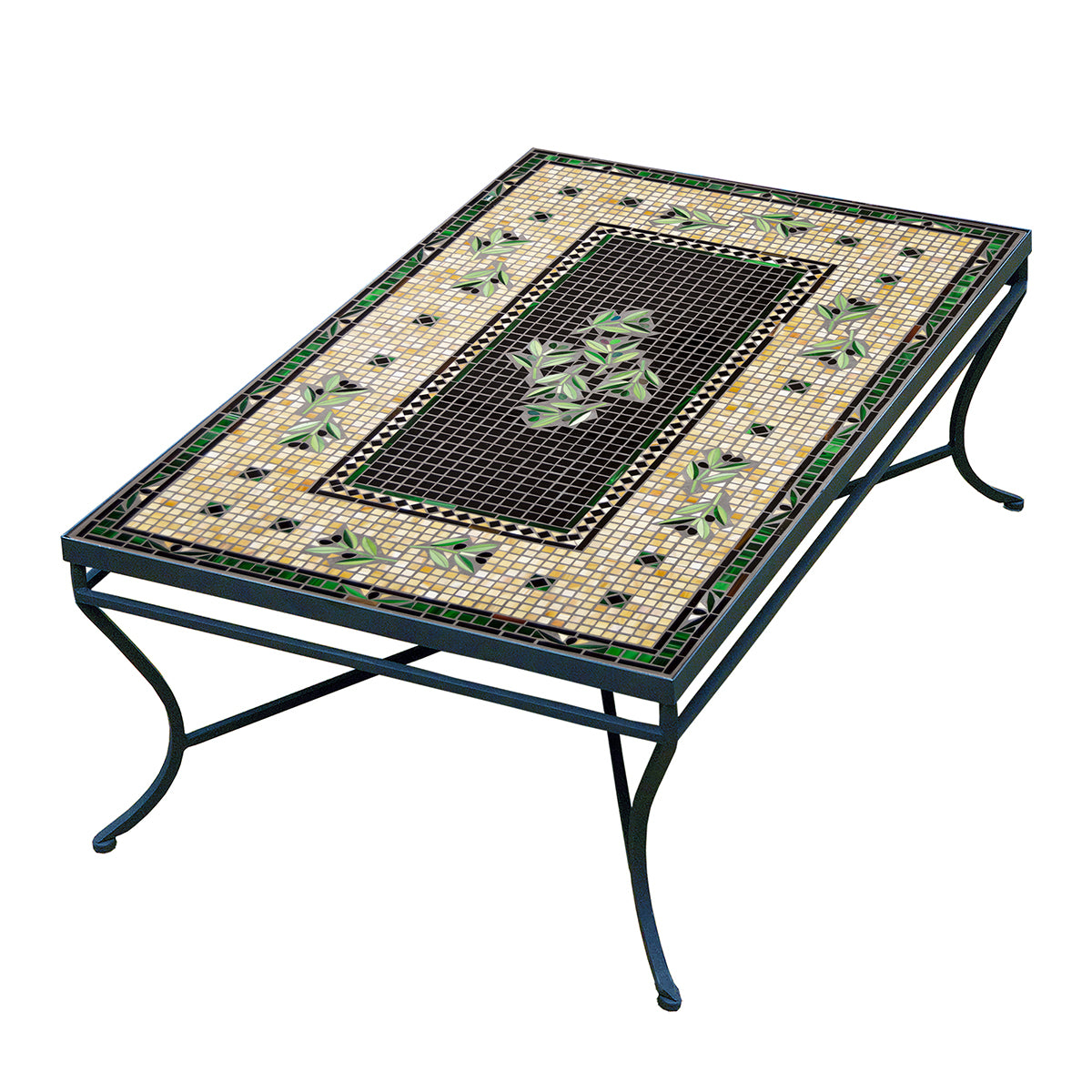 Black Olives Mosaic Coffee Table - Rect-Iron Accents