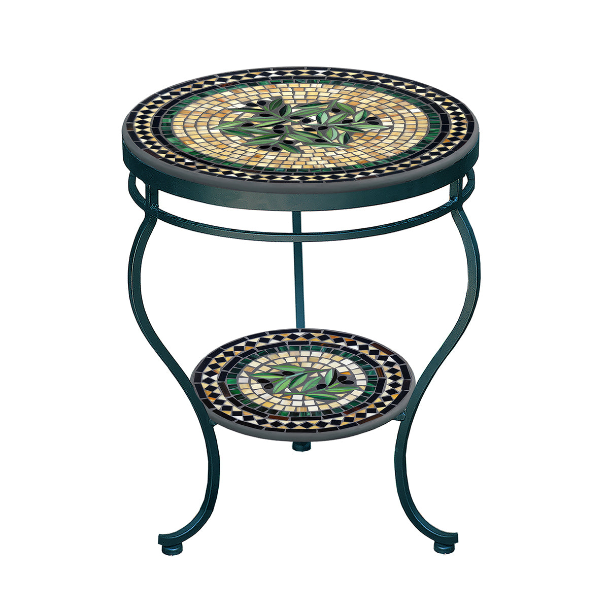 Black Olives Mosaic Side Table - Tiered-Iron Accents