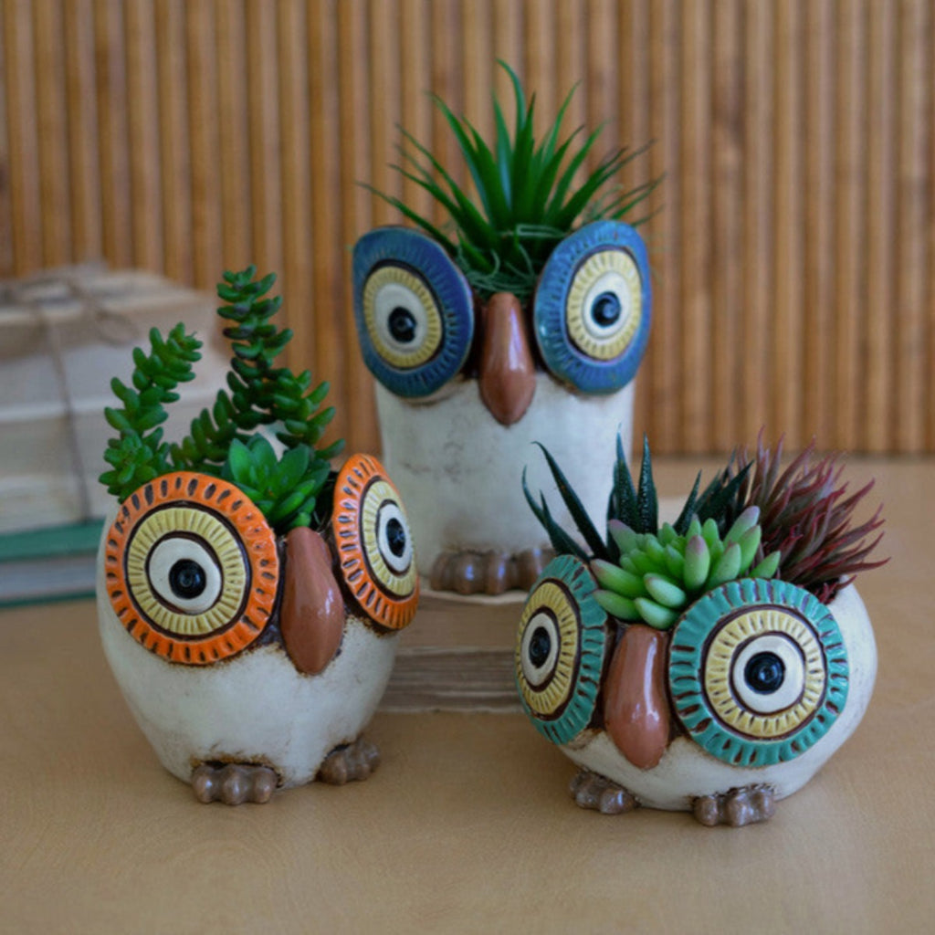 indoor owl planter Set Of Three Ceramic Owl Planters