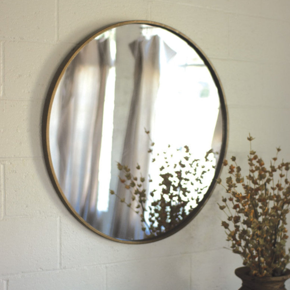 Round Antique Brass Mirror