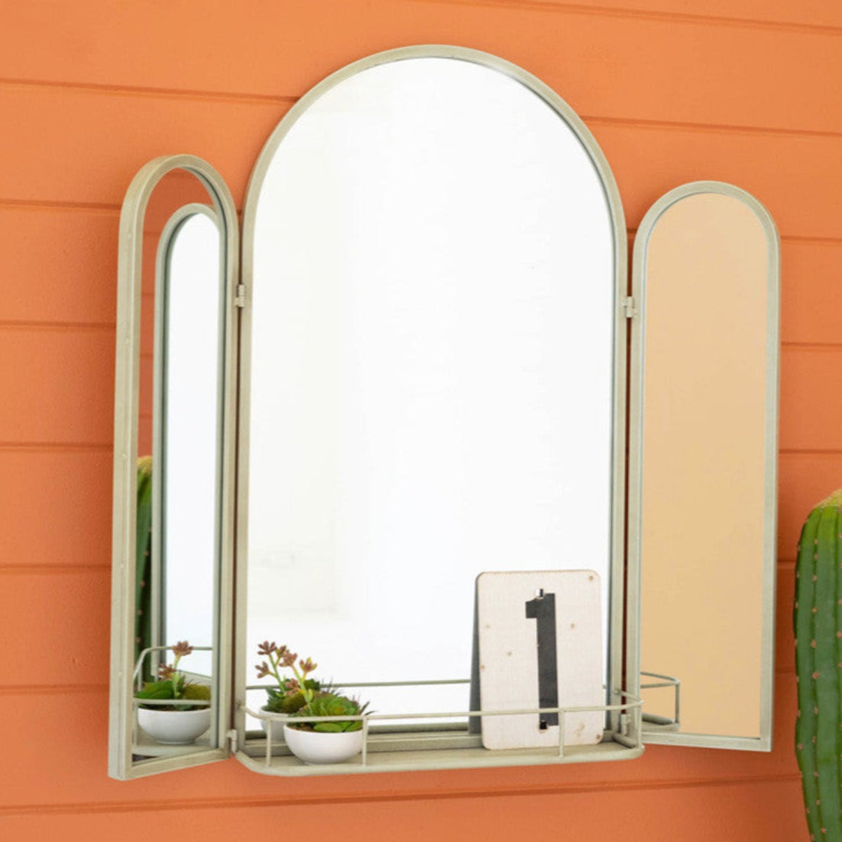 Tri-Fold Mirror w/ Shelf