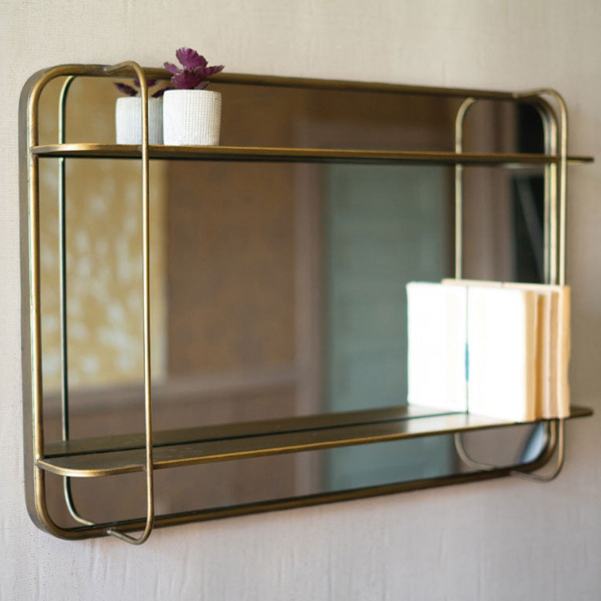 Brass Wall Mirror w/Shelf