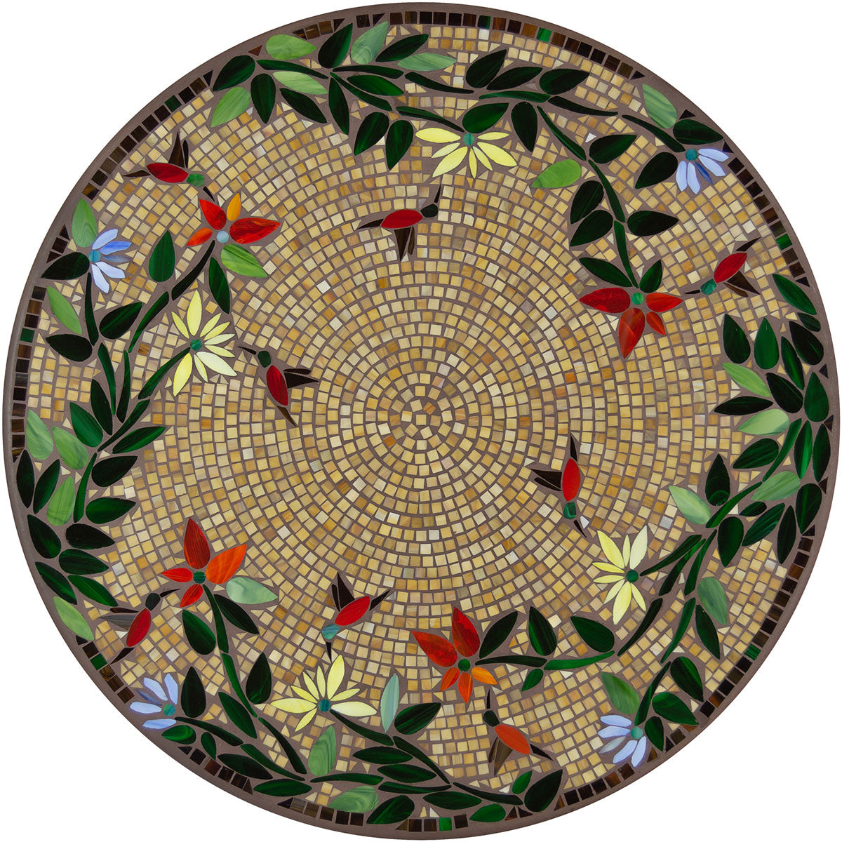 Caramel Hummingbird Mosaic Table Tops-Iron Accents