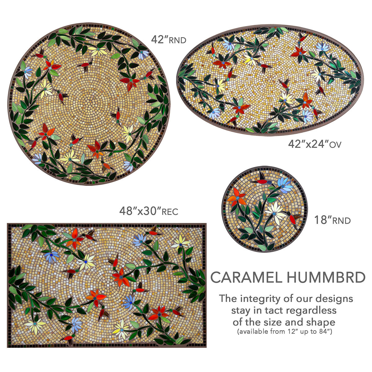 Caramel Hummingbird Mosaic Table Tops-Iron Accents