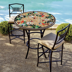 Caramel Hummingbird Mosaic High Dining Table-Iron Accents