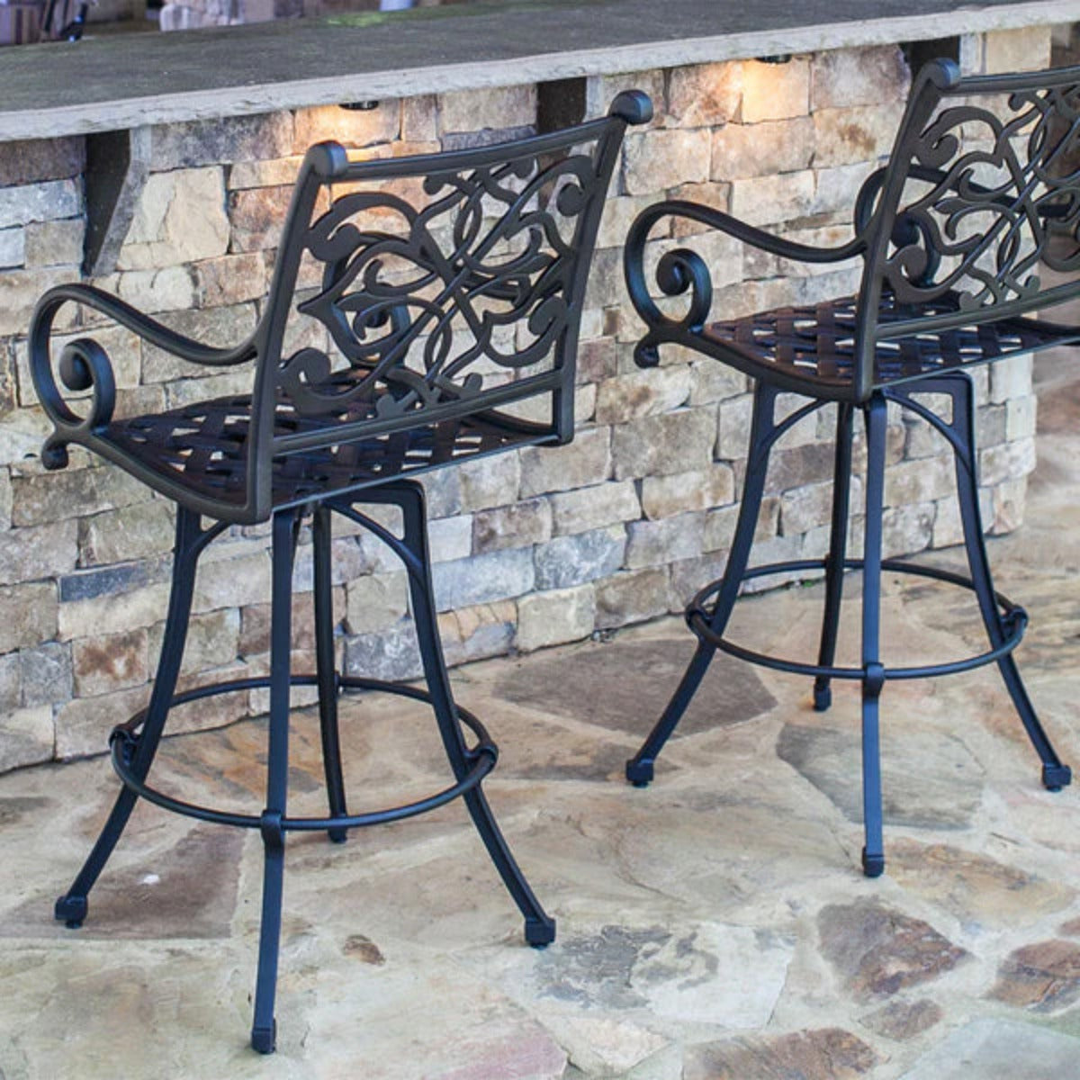 Catalina Swivel Bar Stool (Set-2)-Iron Accents