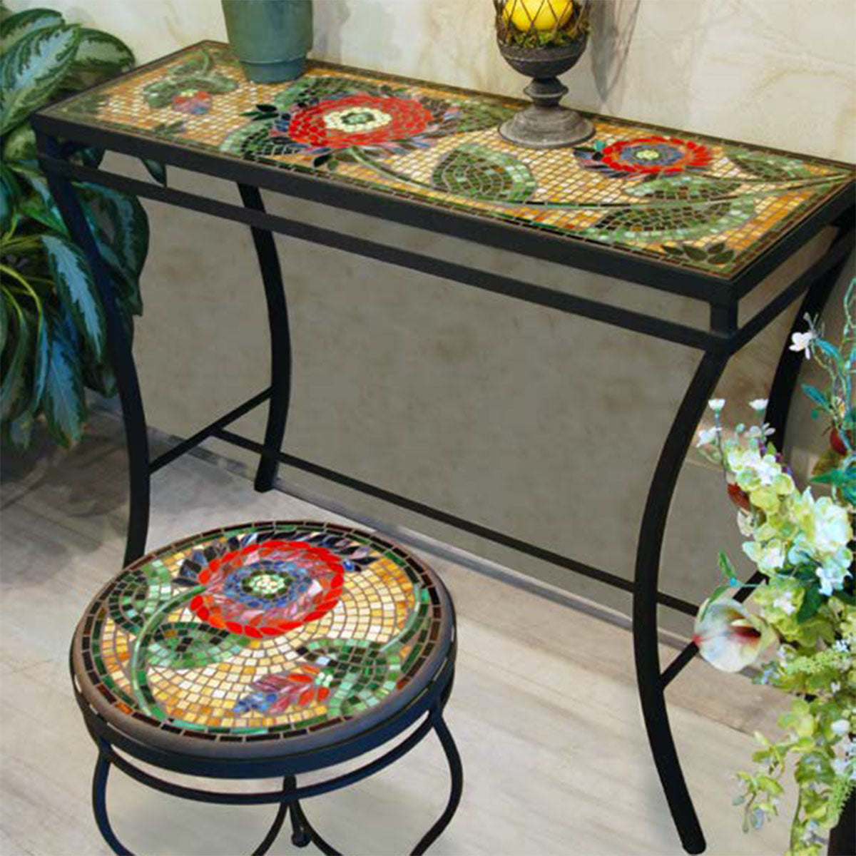 Mosaic Console Tables-Iron Accents