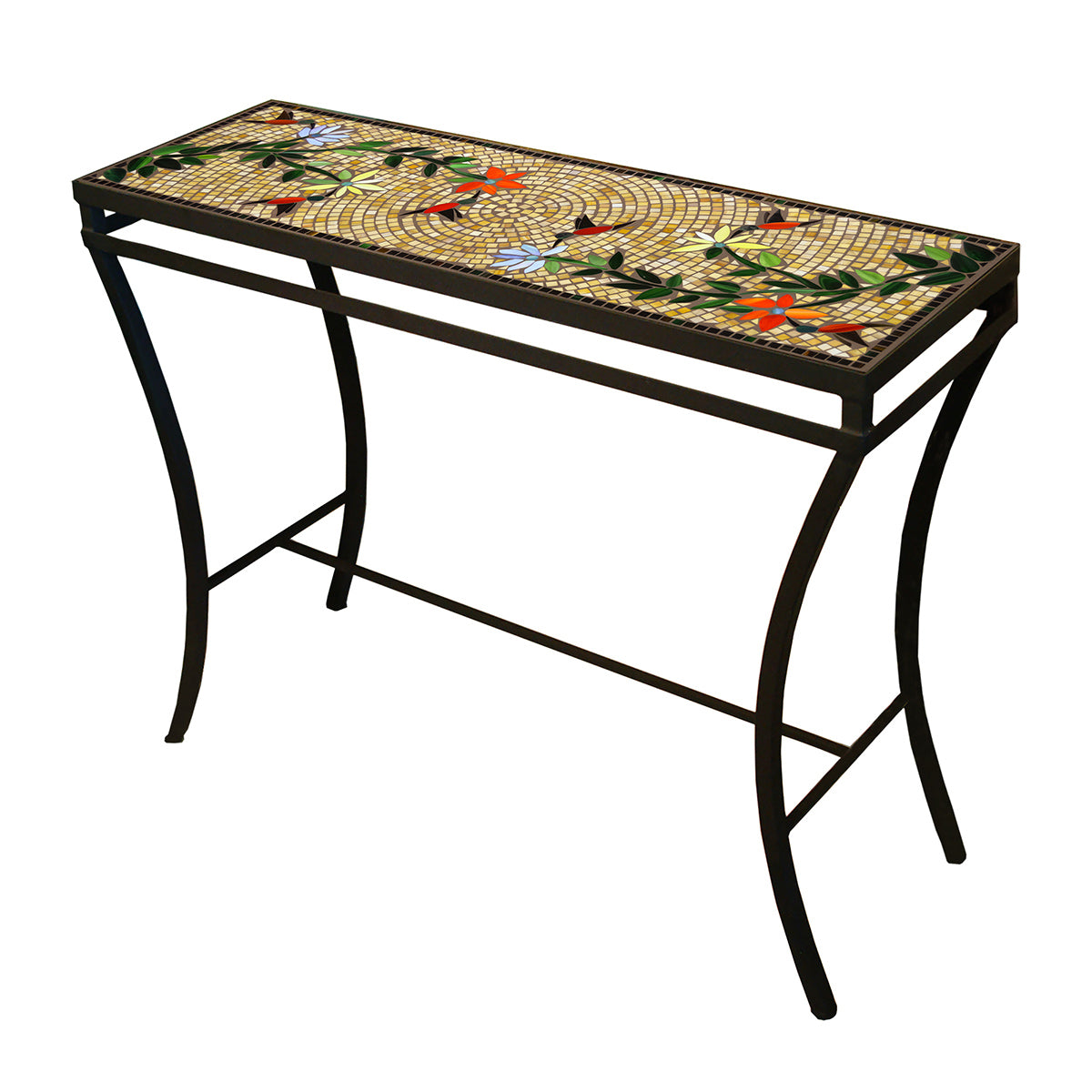 Caramel Hummingbird Mosaic Console Table-Iron Accents