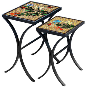 Caramel Hummingbird Mosaic Nesting Tables-Iron Accents