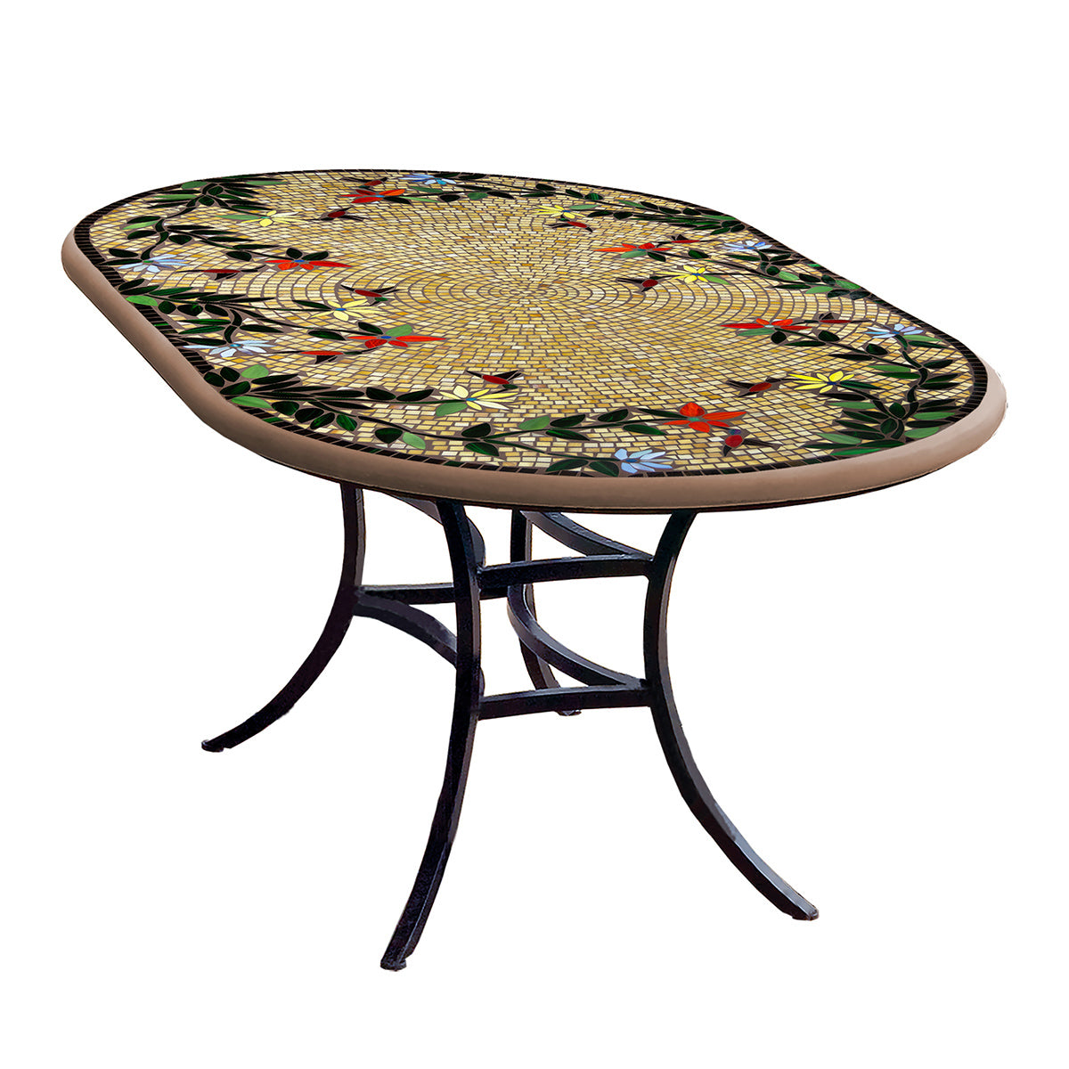 Caramel Hummingbird Mosaic Oval Bistro-Iron Accents