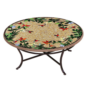 Caramel Hummingbird Mosaic Coffee Table-Iron Accents