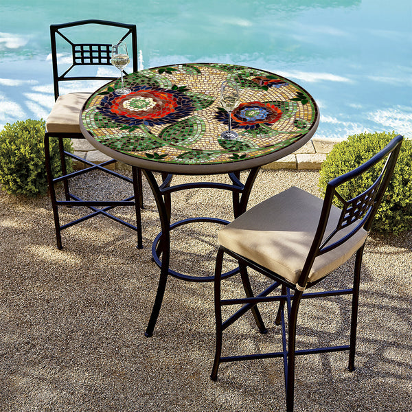 Dahlia Mosaic High Dining Table | Neille Olson Mosaics - Iron Accents