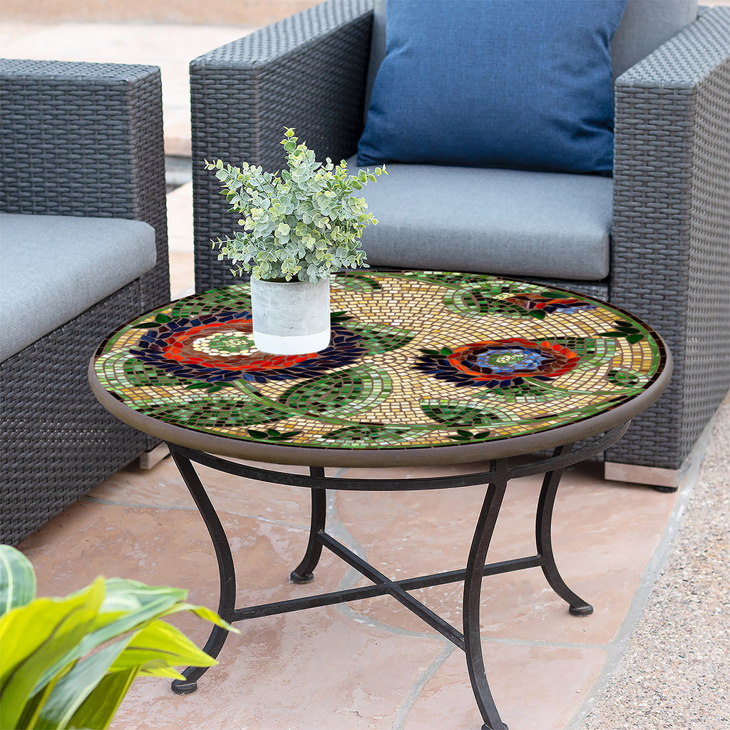 Dahlia Mosaic Coffee Table - Round | Neille Olson Mosaics - Iron
