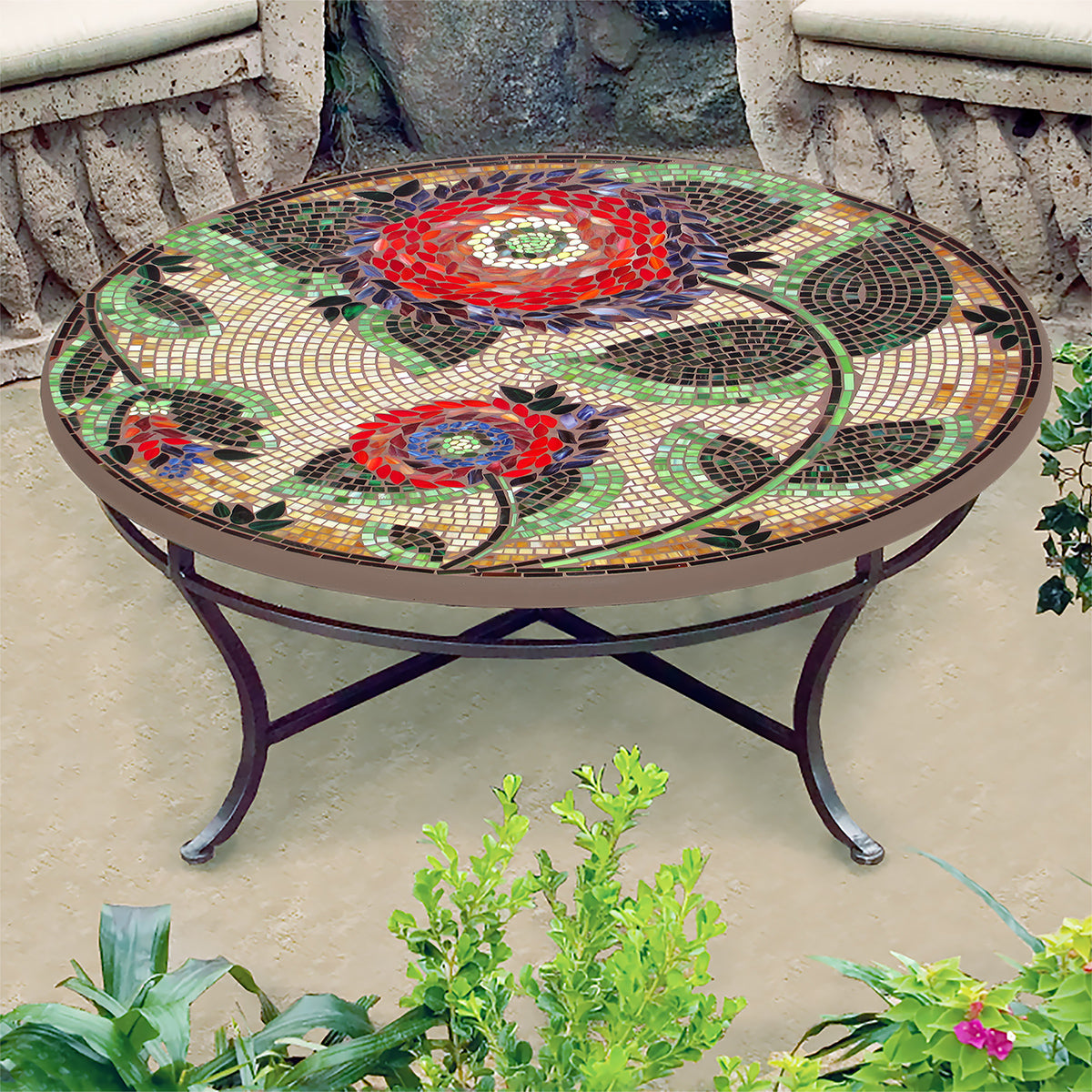 Dahlia Mosaic Coffee Table-Iron Accents