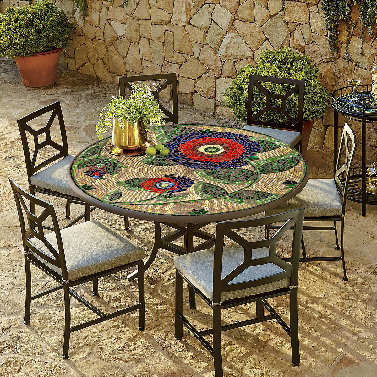 Dahlia Mosaic Patio Table-Iron Accents