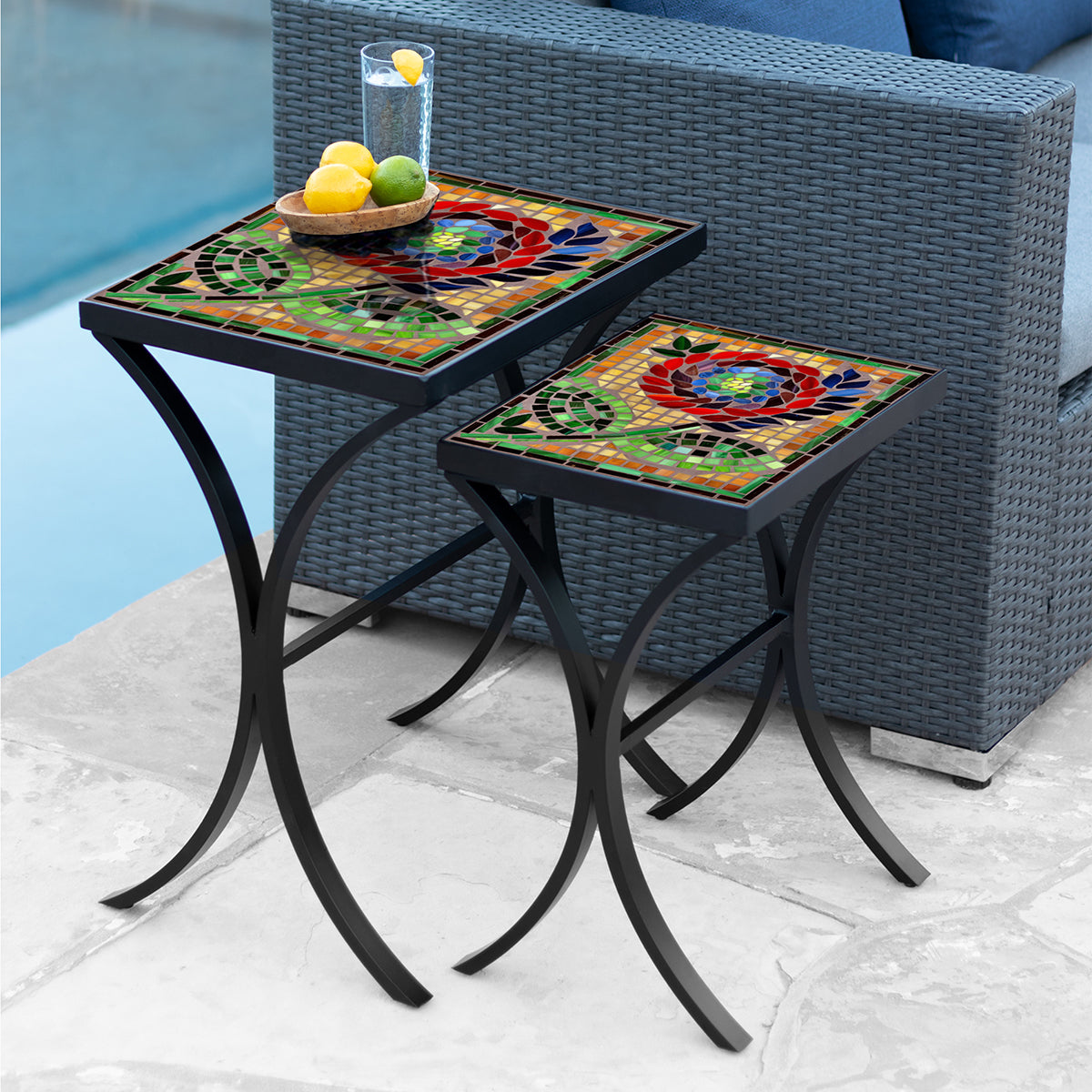 Dahlia Mosaic Nesting Tables-Iron Accents