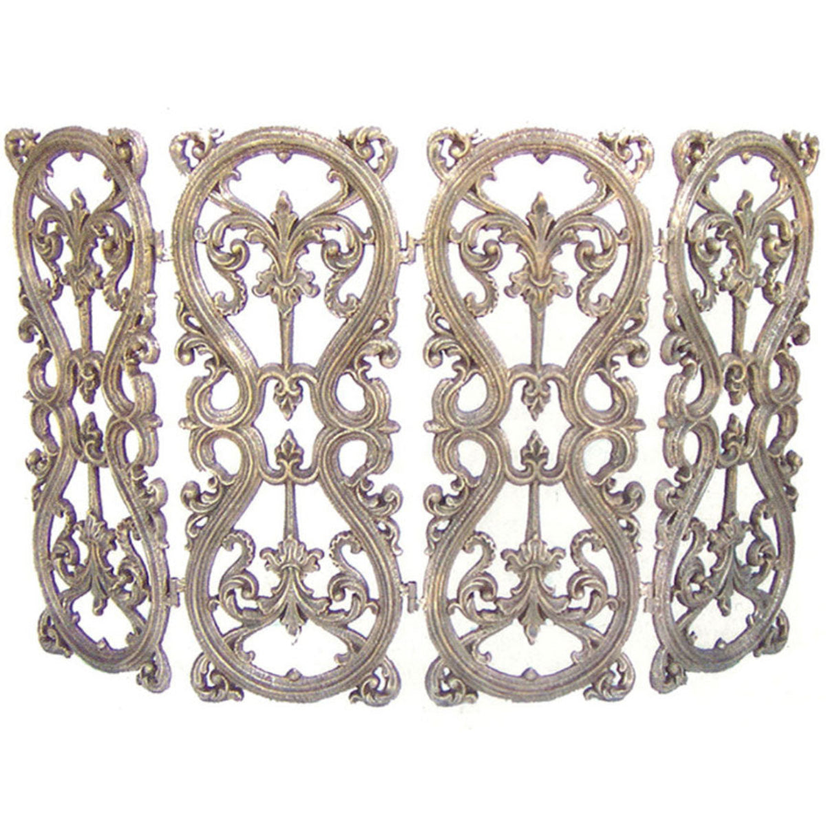 Decorative metal panel with intricate patterns on a white background