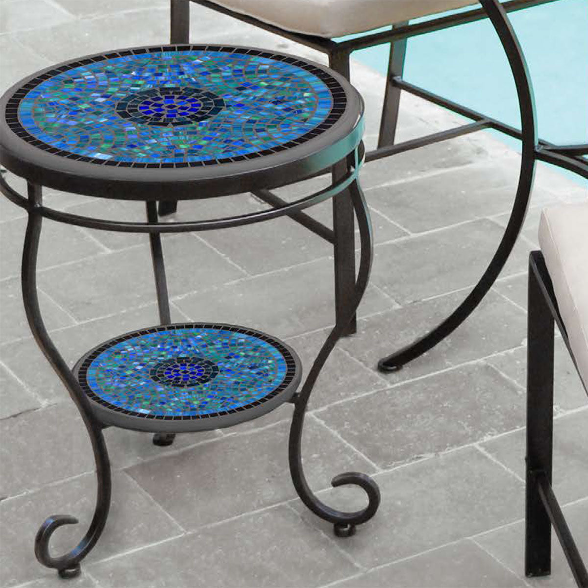 Mosaic Double Side Tables w/ Curl-Iron Accents