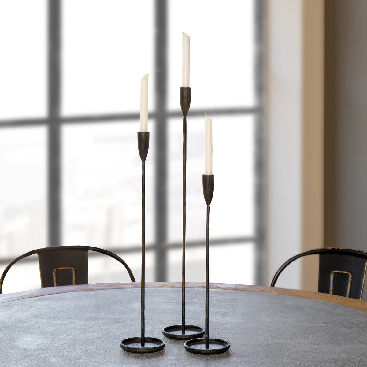 Primitive Iron Taper Holders (Set-3)-Iron Accents