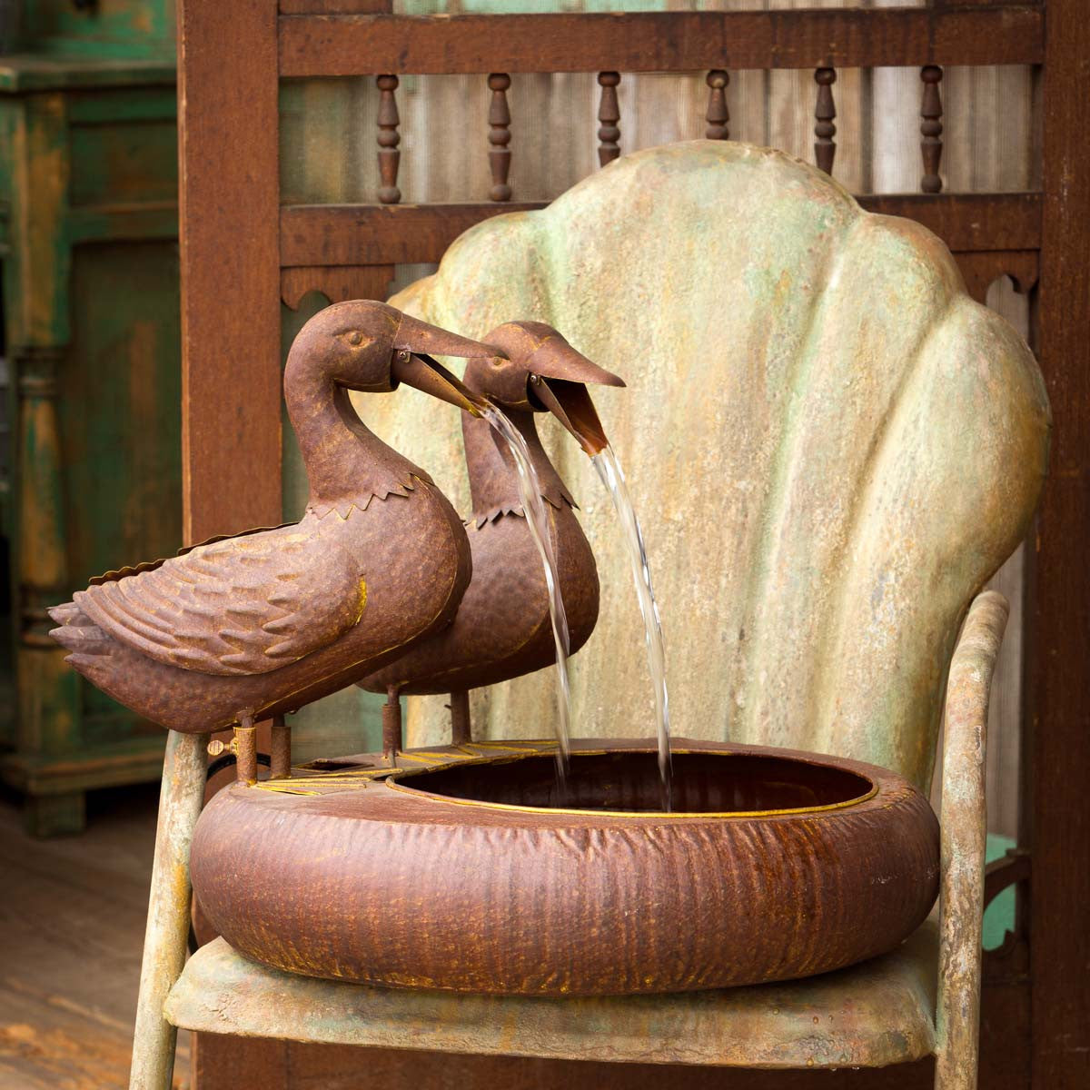 Duck Folk Art Water Fountain-Iron Accents
