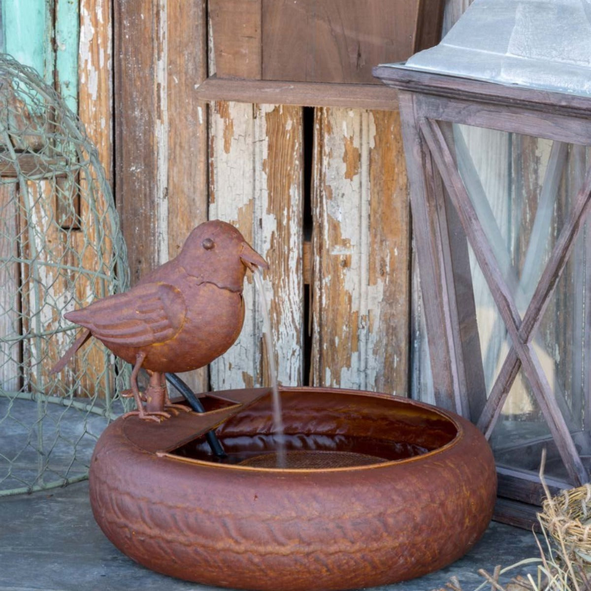 Little Bird Folk Art Fountain-Iron Accents