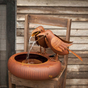 Crows Folk Art Water Fountain-Iron Accents