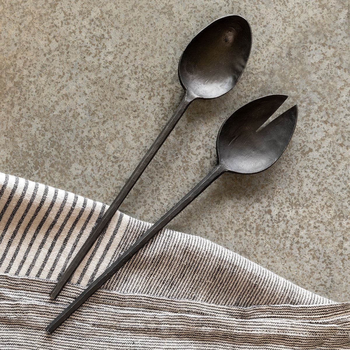 Primitive Forged Salad Servers-Iron Accents