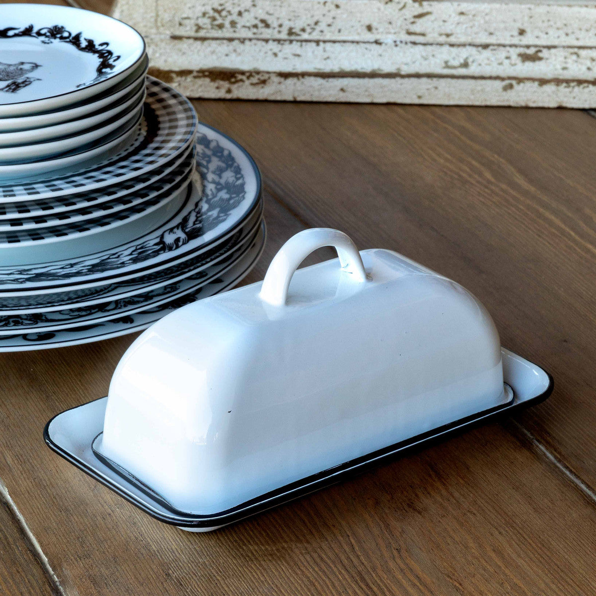 Farmhouse Enamelware Butter Dish-Iron Accents