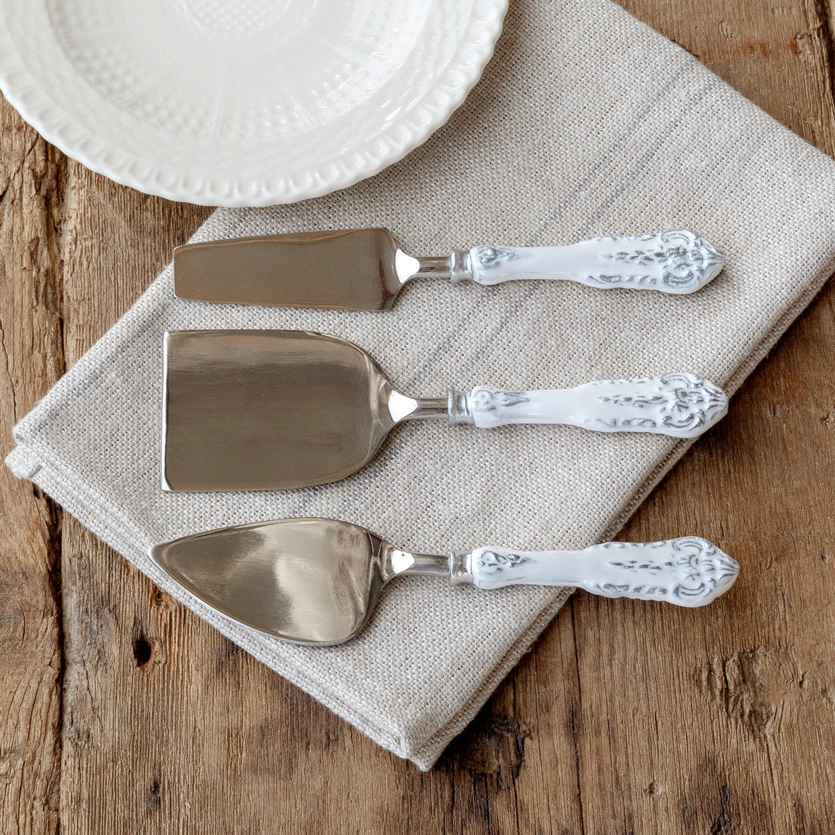 Embossed Enamel Cheese Servers-Iron Accents