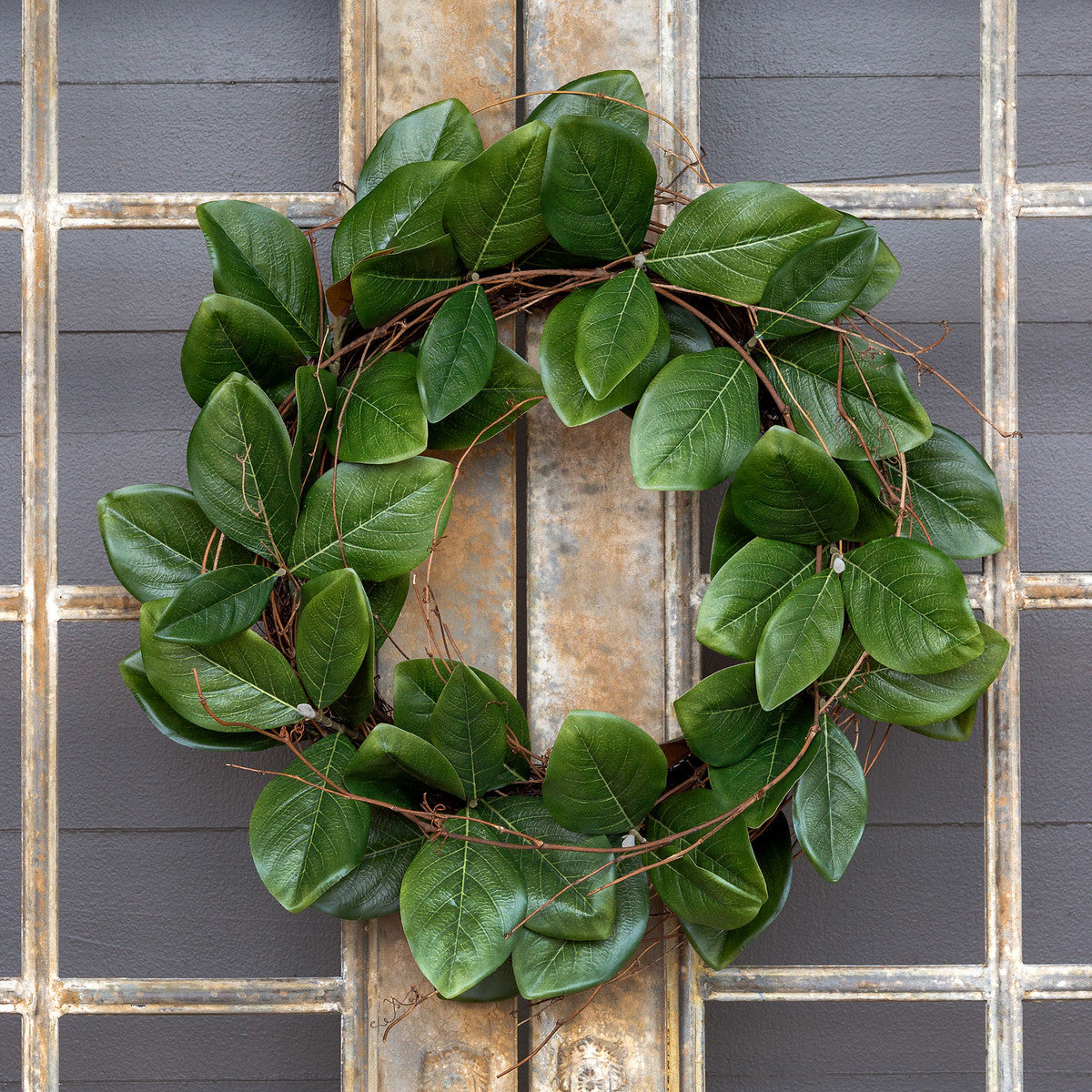 Magnolia Leaf & Twig Wreath-Iron Accents