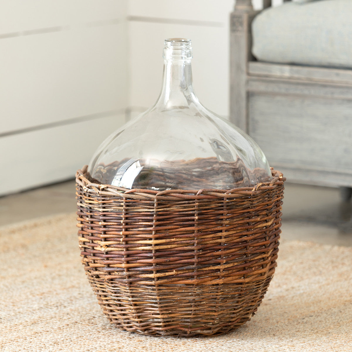 Willow Covered Cellar Bottle-Iron Accents