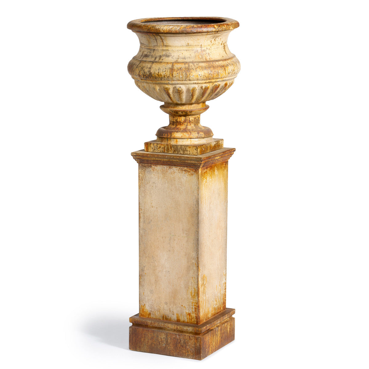 Metal Portico Urn w/ Pedestal-Iron Accents