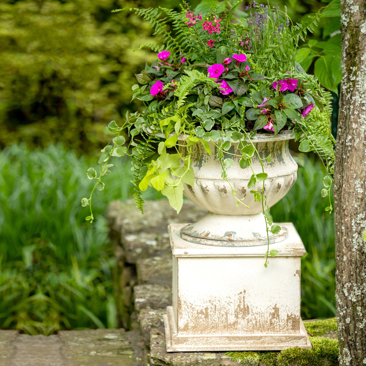 Metal Urn and Pedestal-Iron Accents