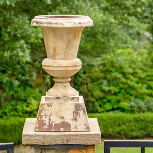 Aged Metal Entry Urn-Iron Accents