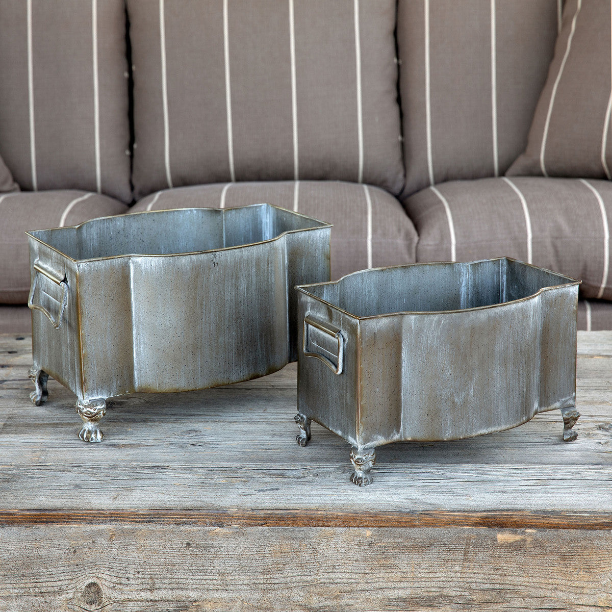 Footed Tin Planters (Set)-Iron Accents