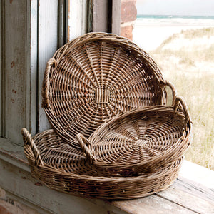Round Willow Trays (Set-3)-Iron Accents