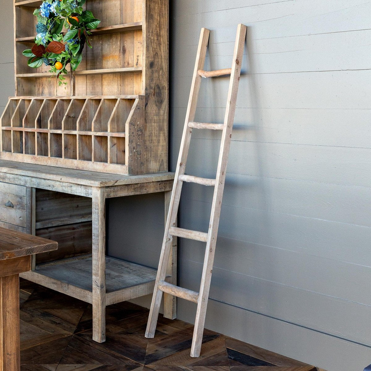Primitive Wooden Display Ladder - Iron Accents