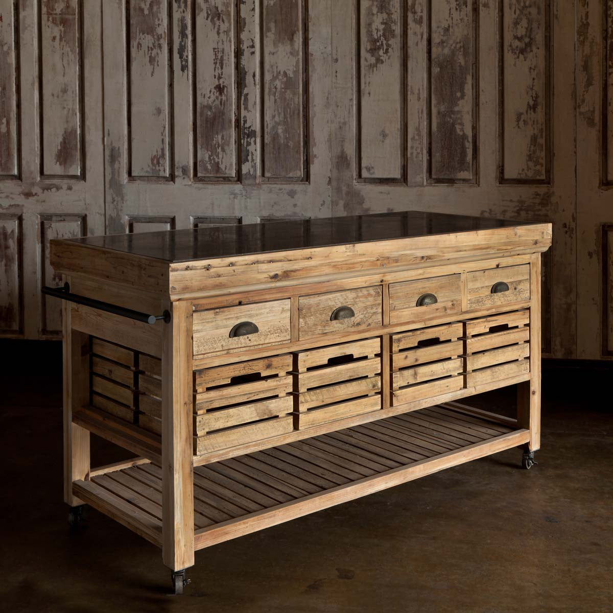 Rolling Kitchen Island-Iron Accents