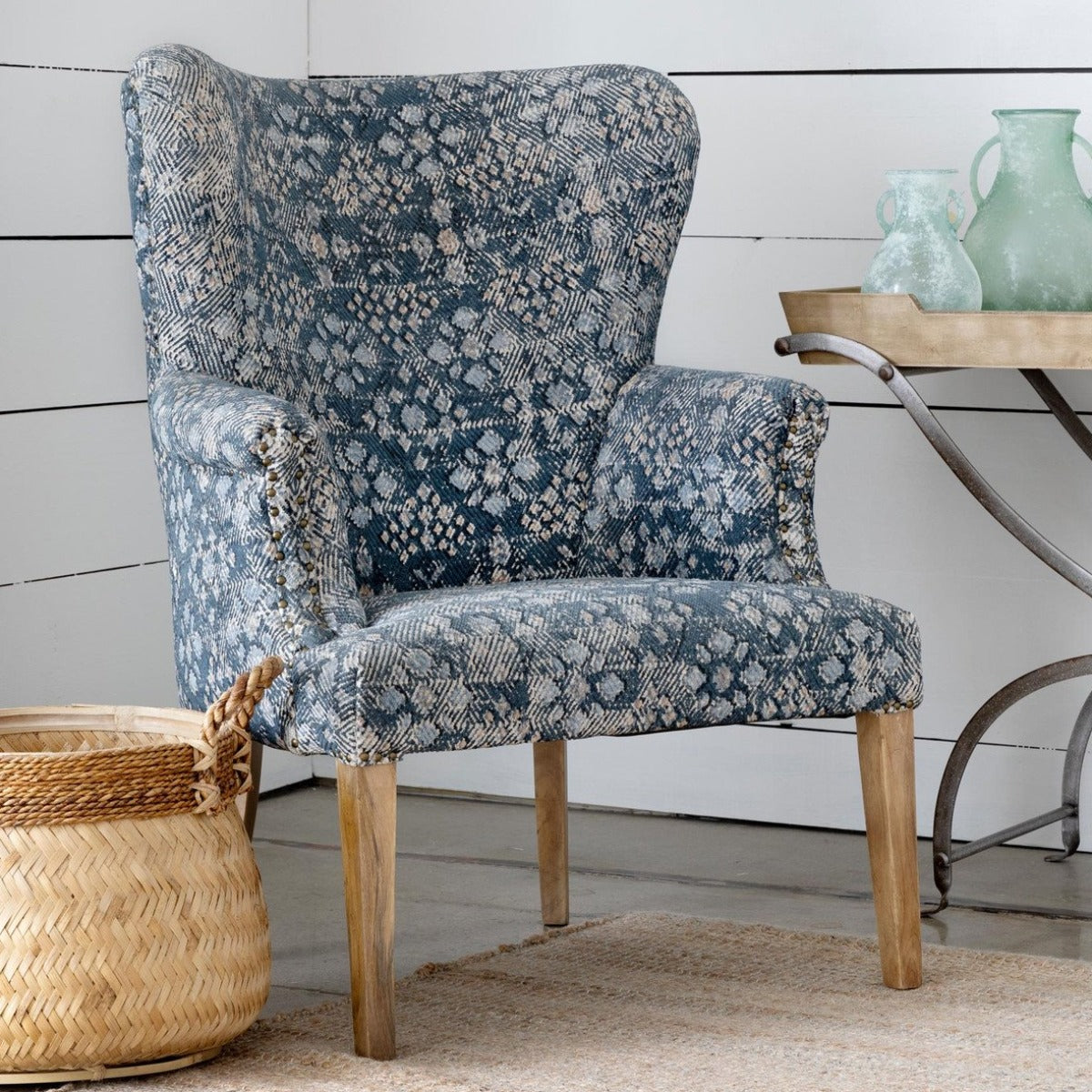 Estella Upholstered Arm Chair-Iron Accents