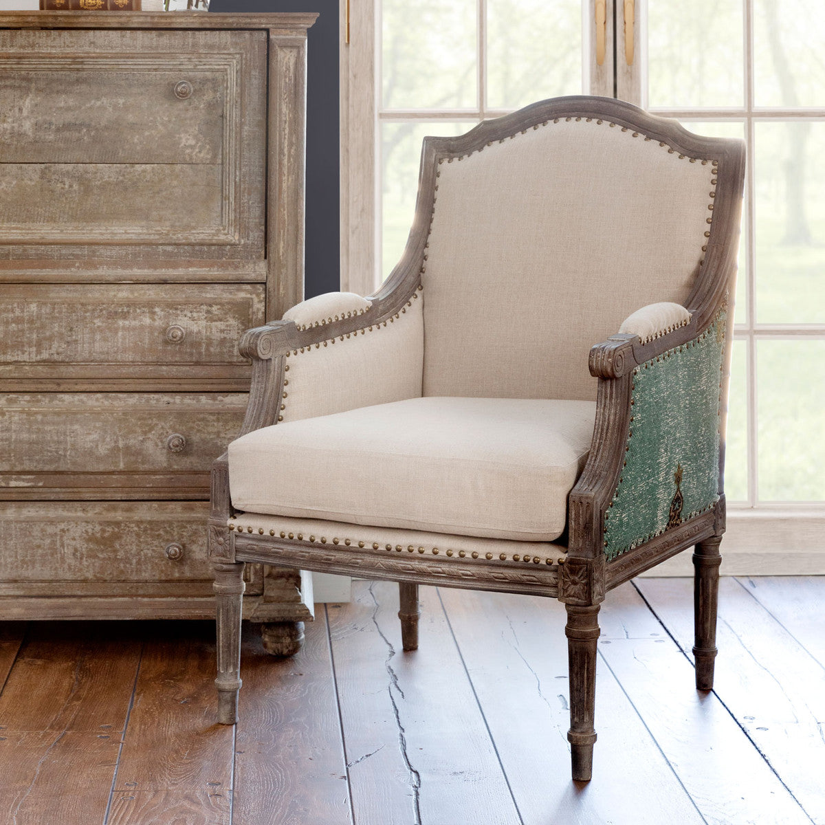 Simone Upholstered Arm Chair-Iron Accents