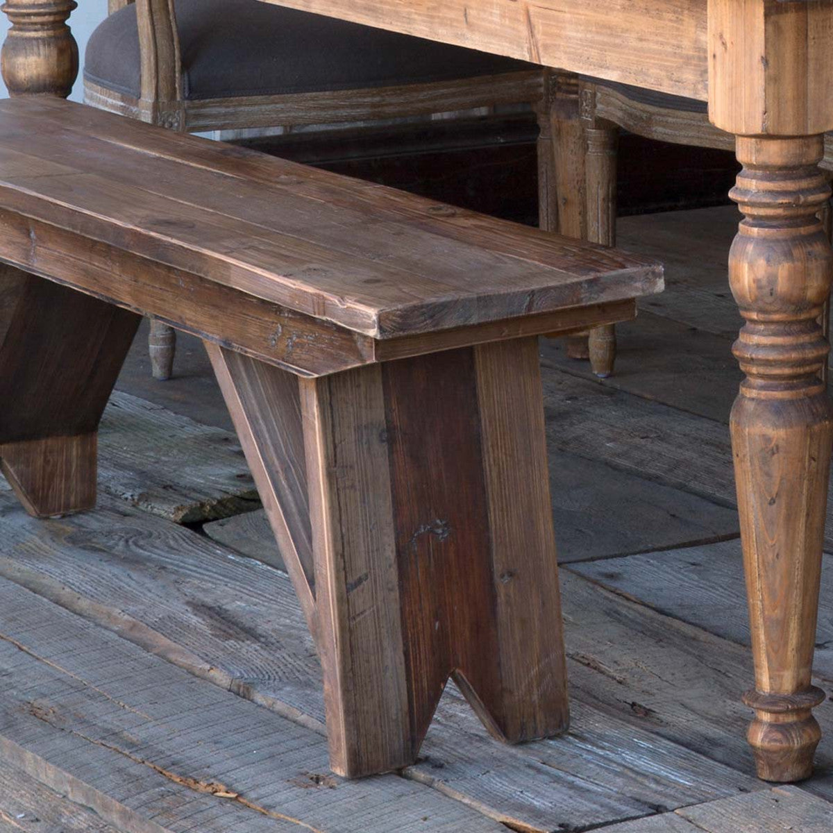 Old Pine Bench-Iron Accents