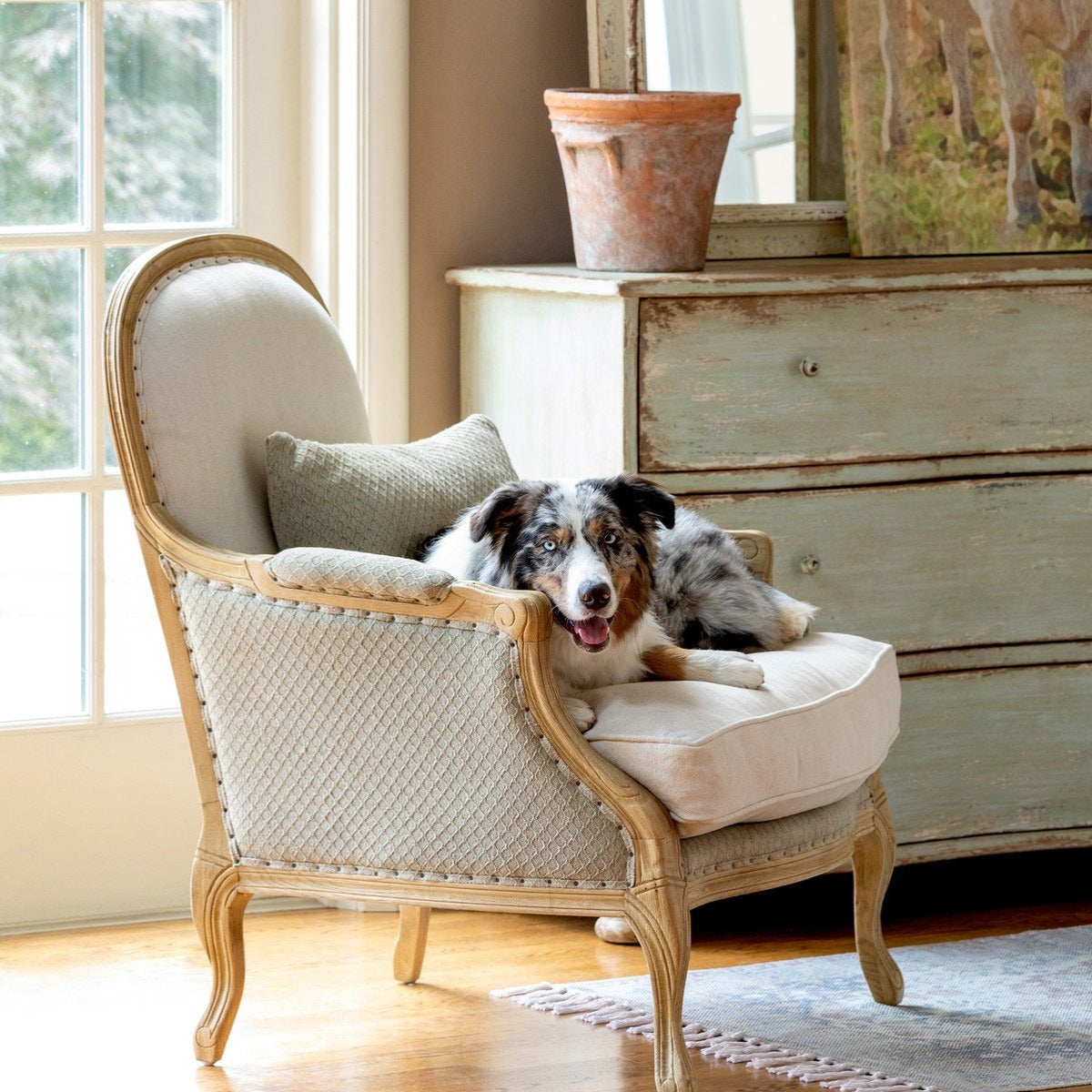 Upholstered Salon Chair-Iron Accents