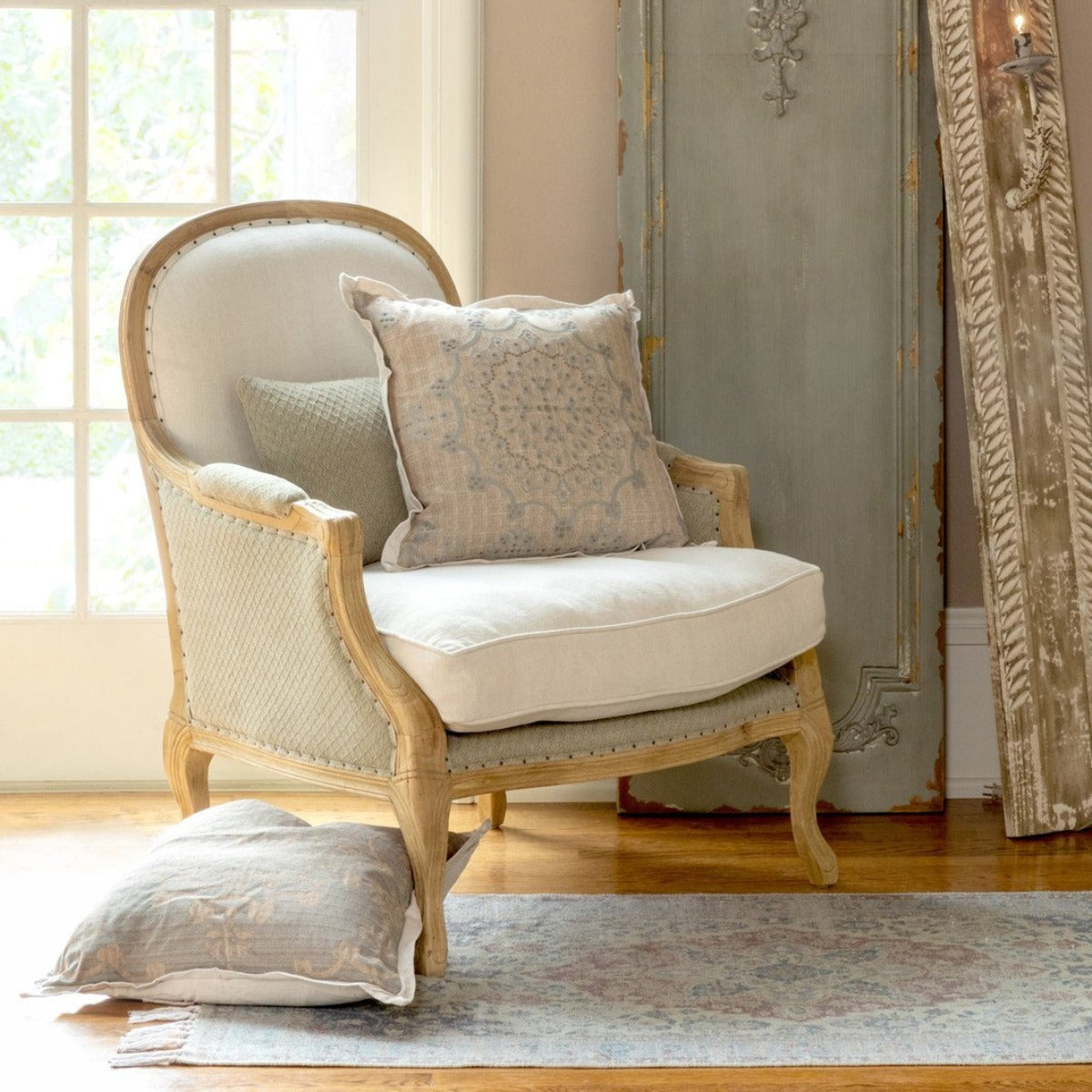 Upholstered Salon Chair-Iron Accents