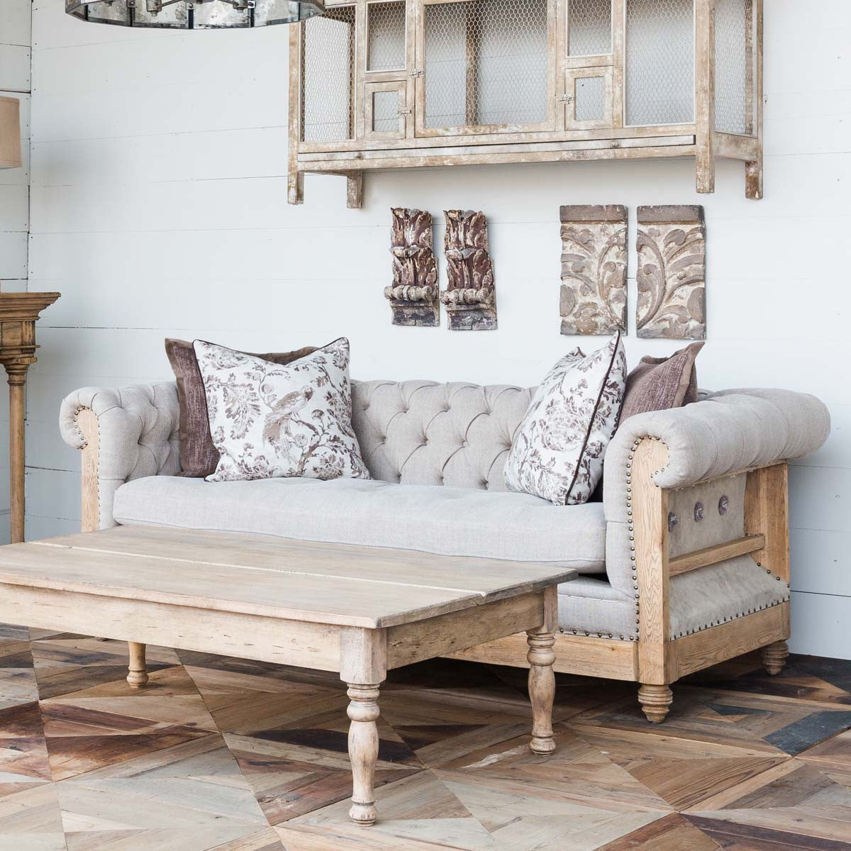 Farmhouse Tufted Sofa-Iron Accents