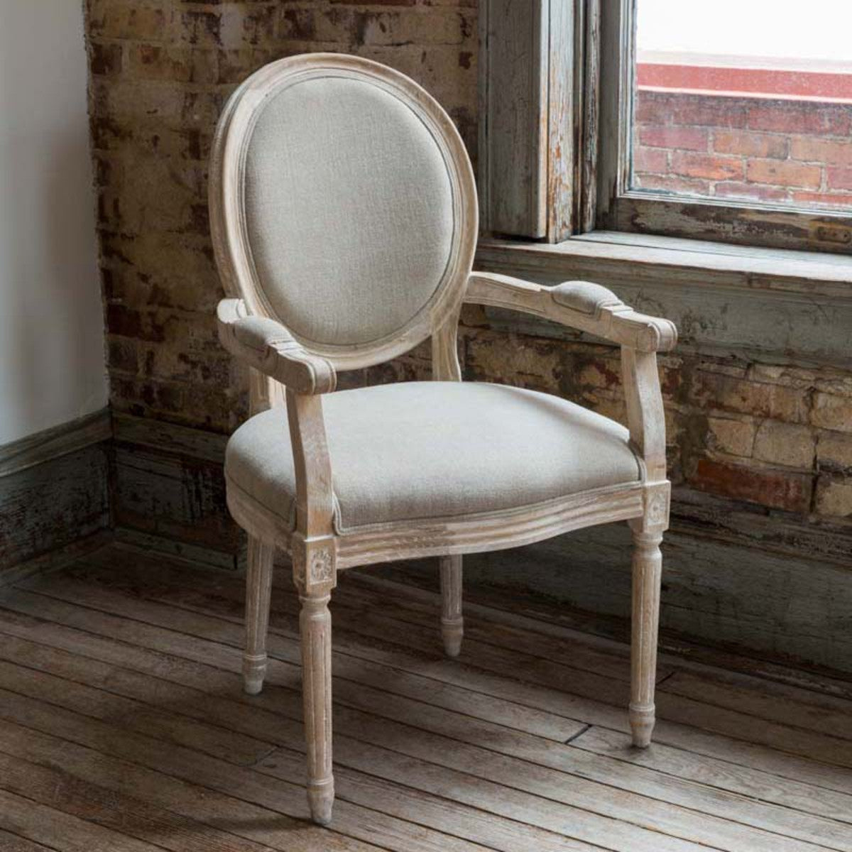 White Washed Arm Chair-Iron Accents